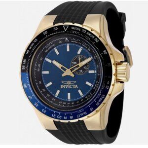 Invicta 49719 Aviator Skyshock Men’s Black Dial Gold Bezel Watch NIB $495